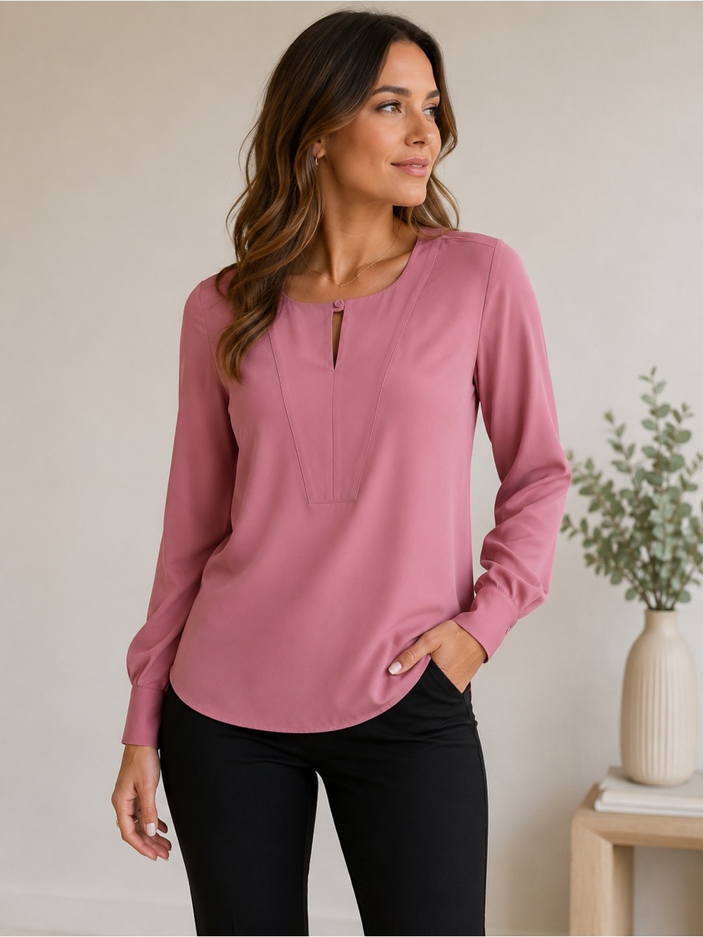 DKNY Blush Pink Long Sleeve Blouse – Size Small